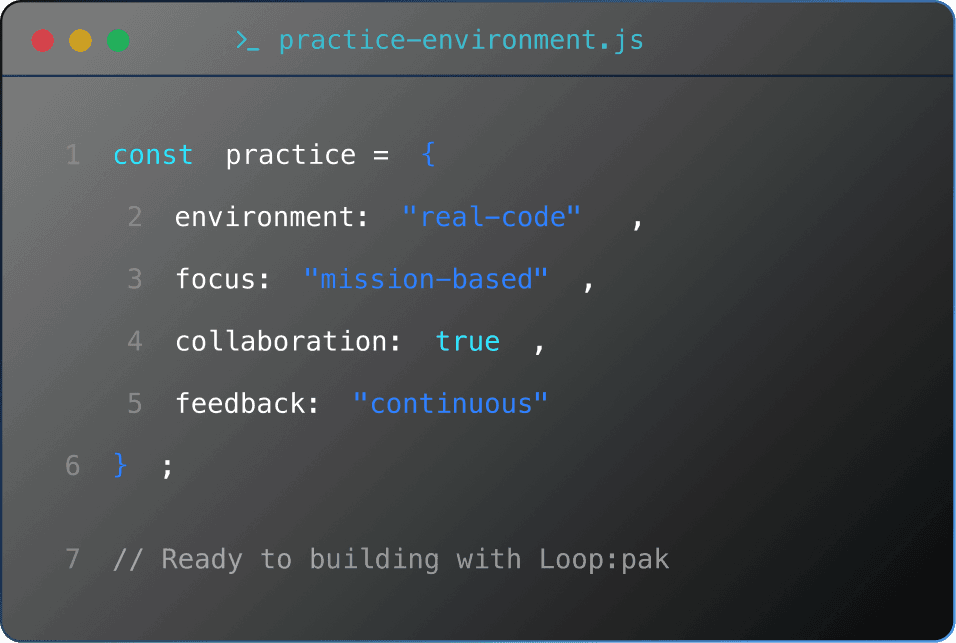 Code editor showing practice environment